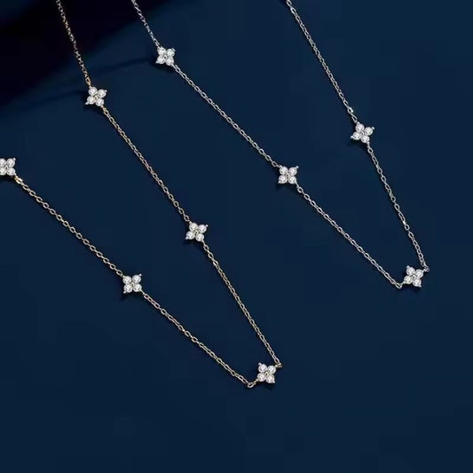 Gorgeous Four-leaf Flower Inlaid Zircon Chain Necklace for Women Elegant Luckly Choker Party Jewelry Birthday Gifts